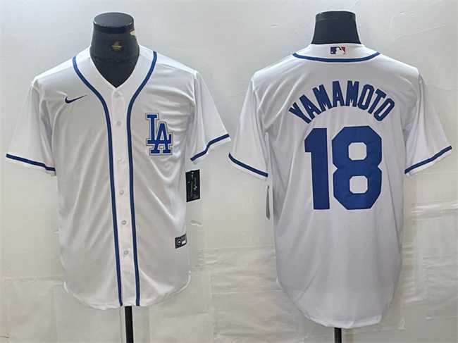 Mens Los Angeles Dodgers #18 Yoshinobu Yamamoto White Cool Base Stitched Baseball Jersey->los angeles dodgers->MLB Jersey